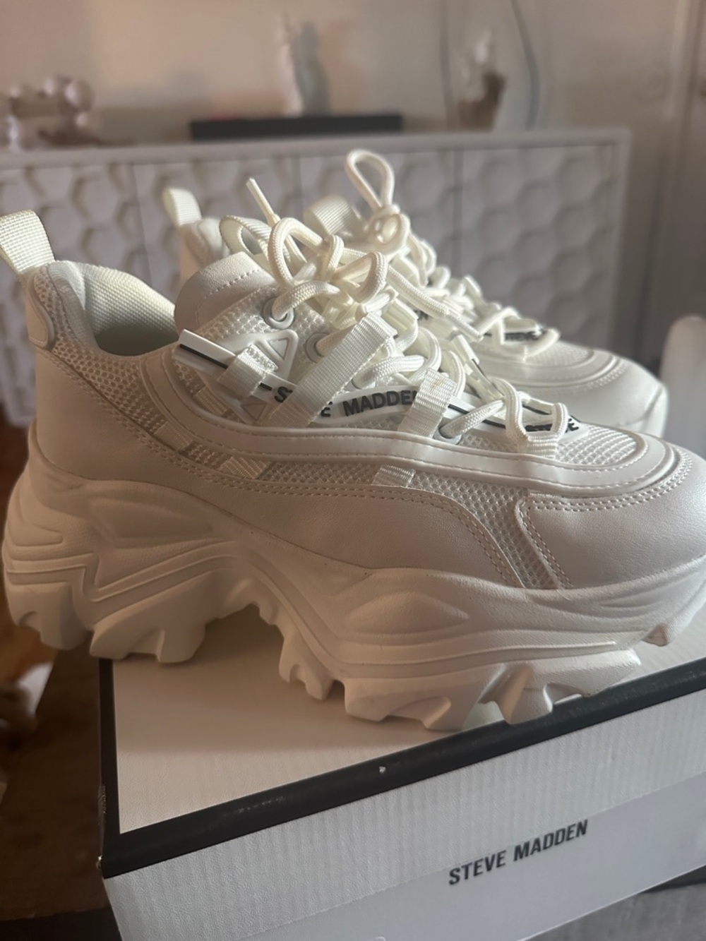 Steve Madden White Chunky Platform Sneakers